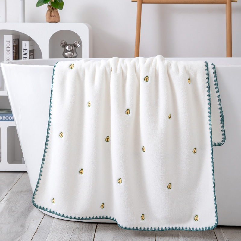 Picture of Wholesale embroidery cartoon pattern coral fleece bath towel absorbent adult couple wrap towel thickened soft simple beach towel