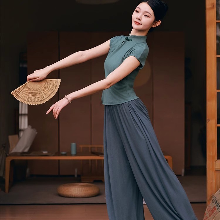 Picture of Classical Dance Clothing Adult Short-sleeved Top Thin Slimming Irregular Modern Dance Clothing Daily Wear Dancing Clothing