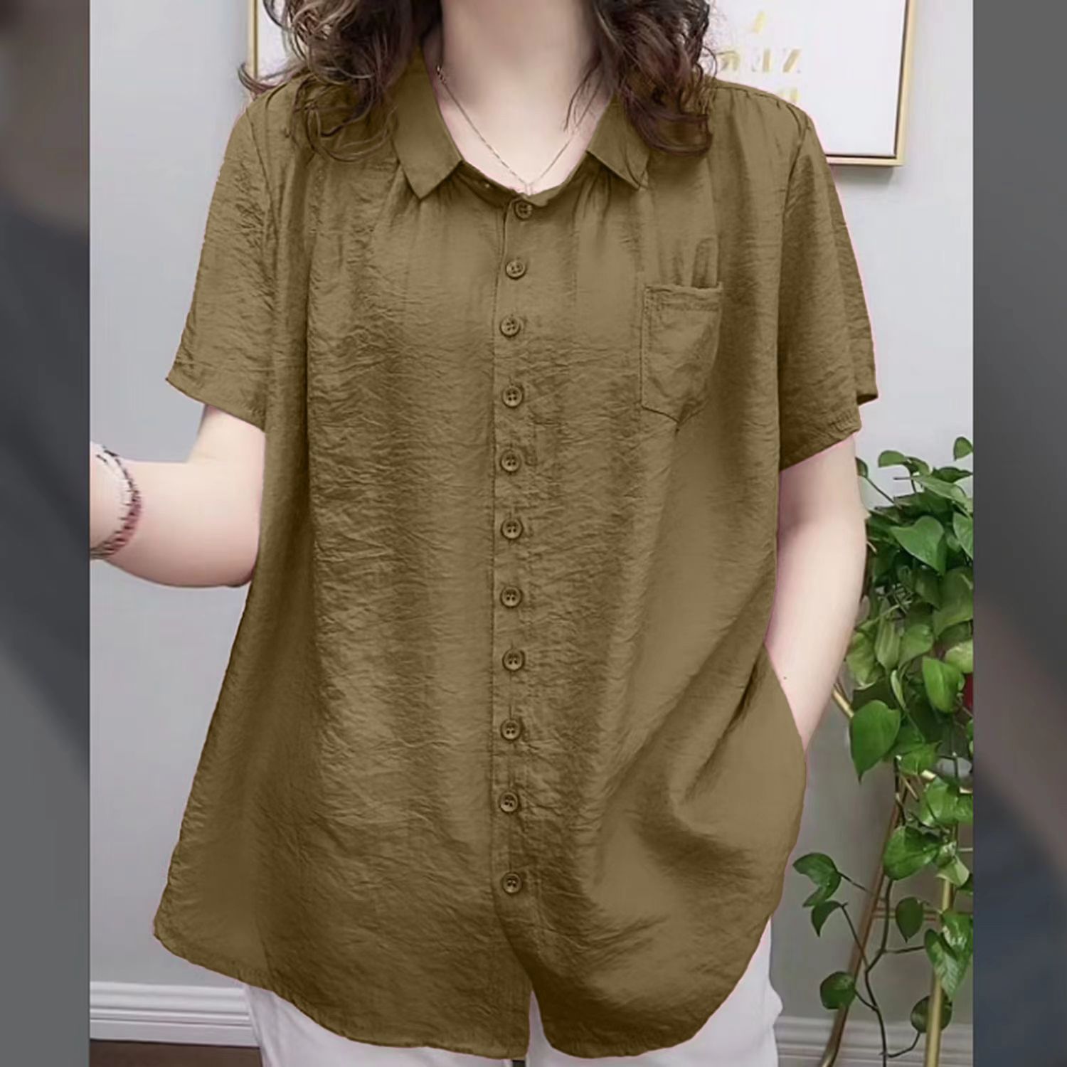 Picture of Wholesale Fat People Women's Wear Fat Mother Plus Size Shirt Belly Covering Top Elderly Women's Short Sleeve Cardigan