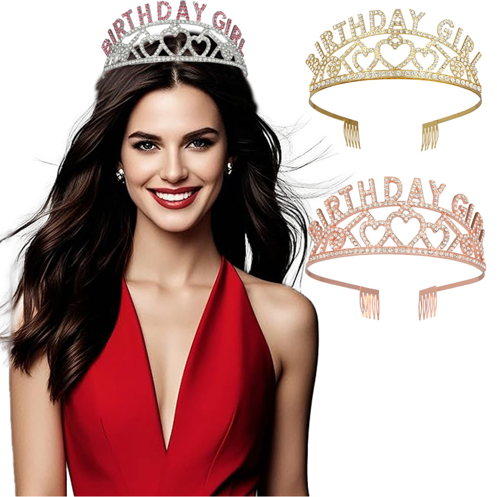 European and American Fashion Zinc Alloy Water Birtday Girl Diamond Crown Birthday Party Headband Girl Birthday Tiara