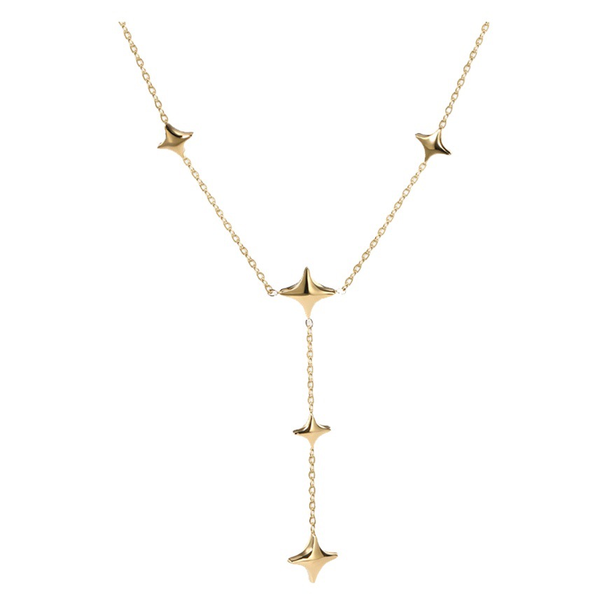 INS French Fine Necklace Earrings Set 18K Gold Titanium Steel Earrings Women's Four Mans Star Pendant Clavicle Chain