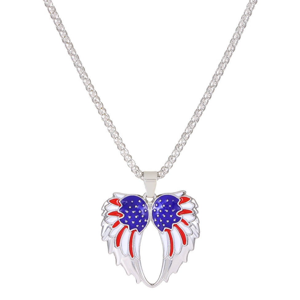 Picture of European and American Ins American Independence Day Series Necklace suit Fashion Simple Diamond-encrusted Wings Love Pendant Clavicle Chain