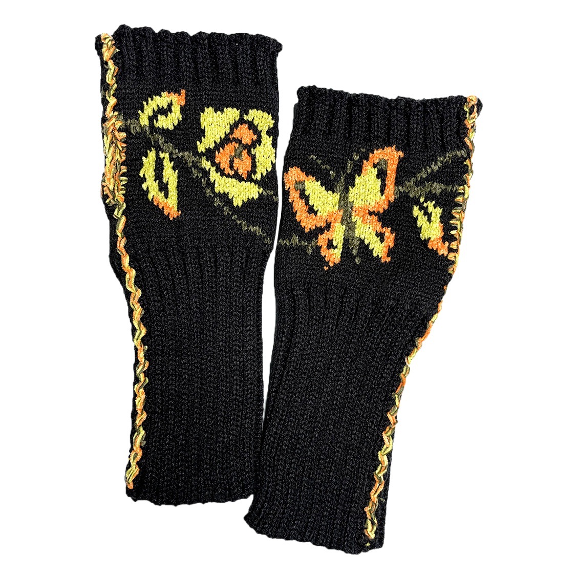 Cross-border Double-sided Wearable Autumn and Winter Warm Cold-proof Women's Butterfly Jacquard Crocheted Knitted Gloves