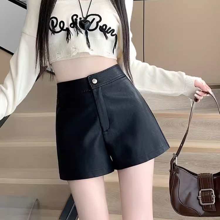 Leather pants shorts female hot girl 2023 autumn and winter new hip pants slimming high waist outer wear bottoming boot pants casual pants fashion