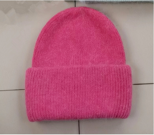 Picture of Korean Winter Knitted Hat with Large Brim for Women, Windproof Pullover Round-Top Adult Rabbit Fur Wool Hat