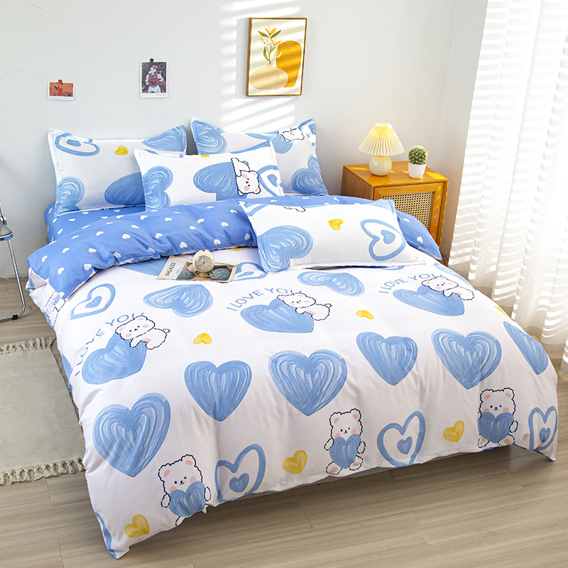 Picture of Small fresh sanding quilt cover four-piece water-washed cotton bed sheet quilt cover simple student dormitory single three-piece wholesale