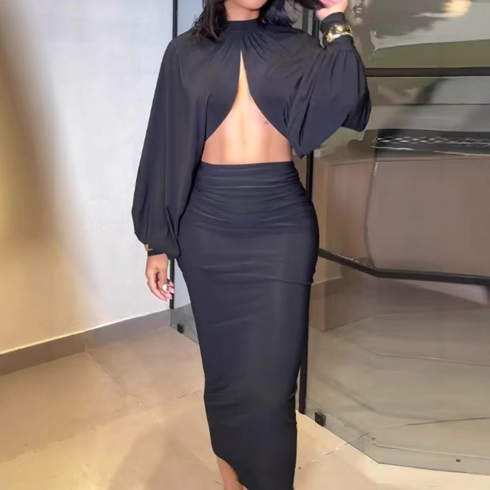 25 in stock Independent Station Amazon Cross-border Hot Selling Spring and Summer New Solid Color Crewneck Sexy Slim Fit dress suit