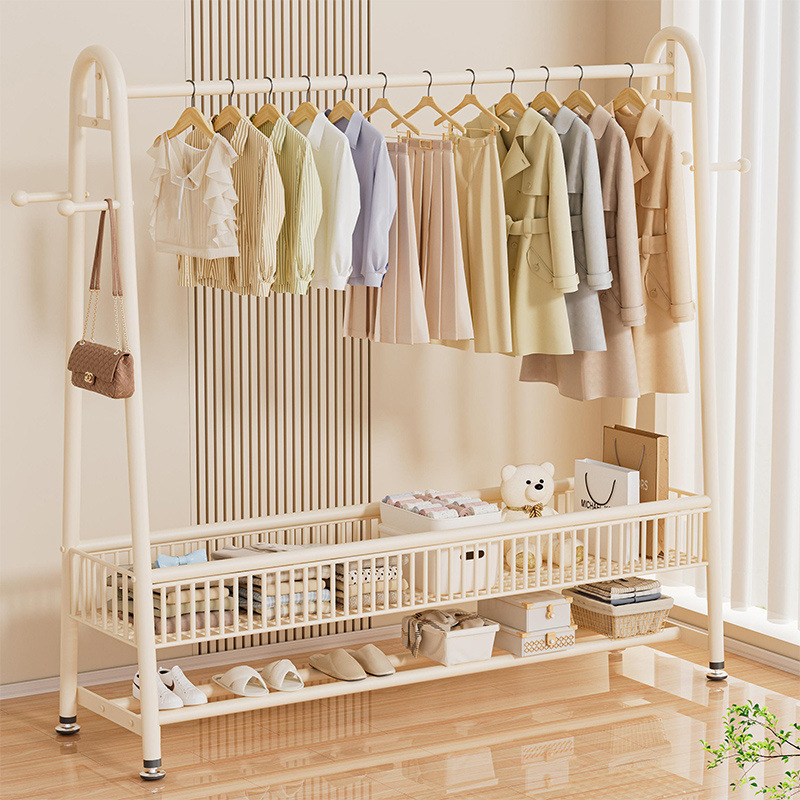 Coat Rack Floor-Standing Clothes Rack Home Mobile Indoor Bedroom Clothes Hanger Balcony Rack Clothes Drying Rack Simple