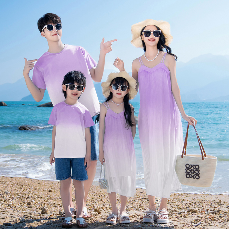 Picture of New Parent-child Dress Sanya Beach Seaside Travel Vacation Dress Gradient Bohemian Mother and Daughter Sling dress