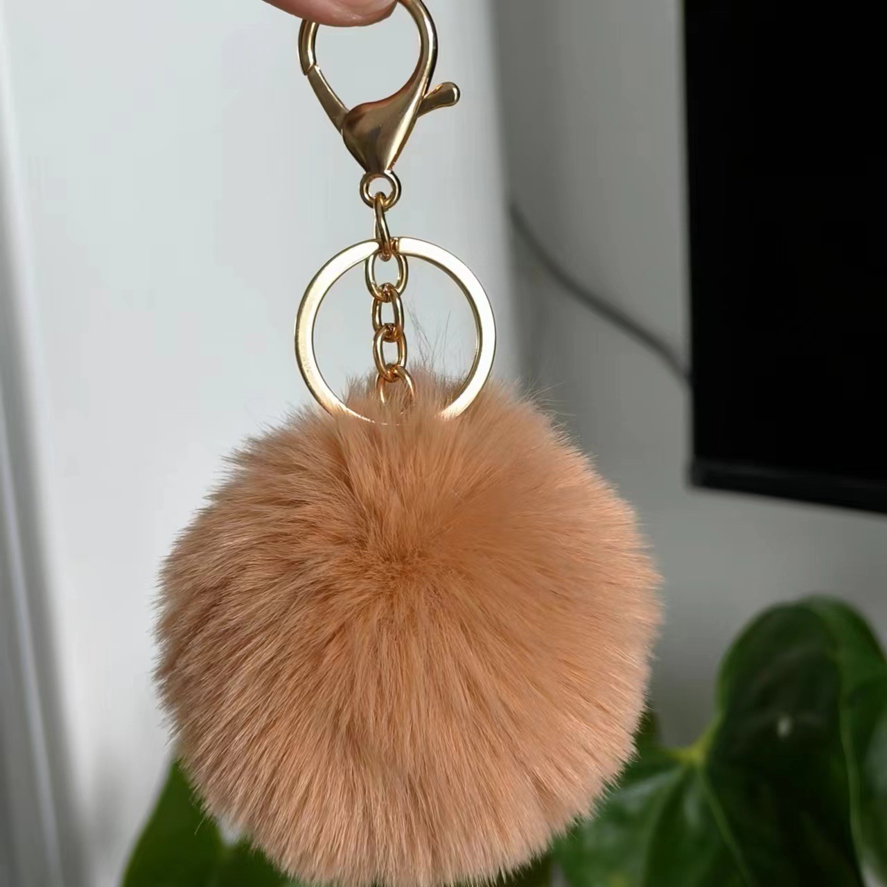 Picture of Spot 8cm imitation rex rabbit fur ball key chain net red fur ball doll bag pendant gift schoolbag girl heart