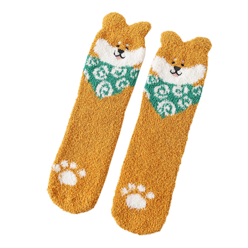 Picture of Winter Coral Fleece Sleep Socks Women Cute Puppy Cartoon Socks Thickened Warm Floor Socks Adult Towel Socks