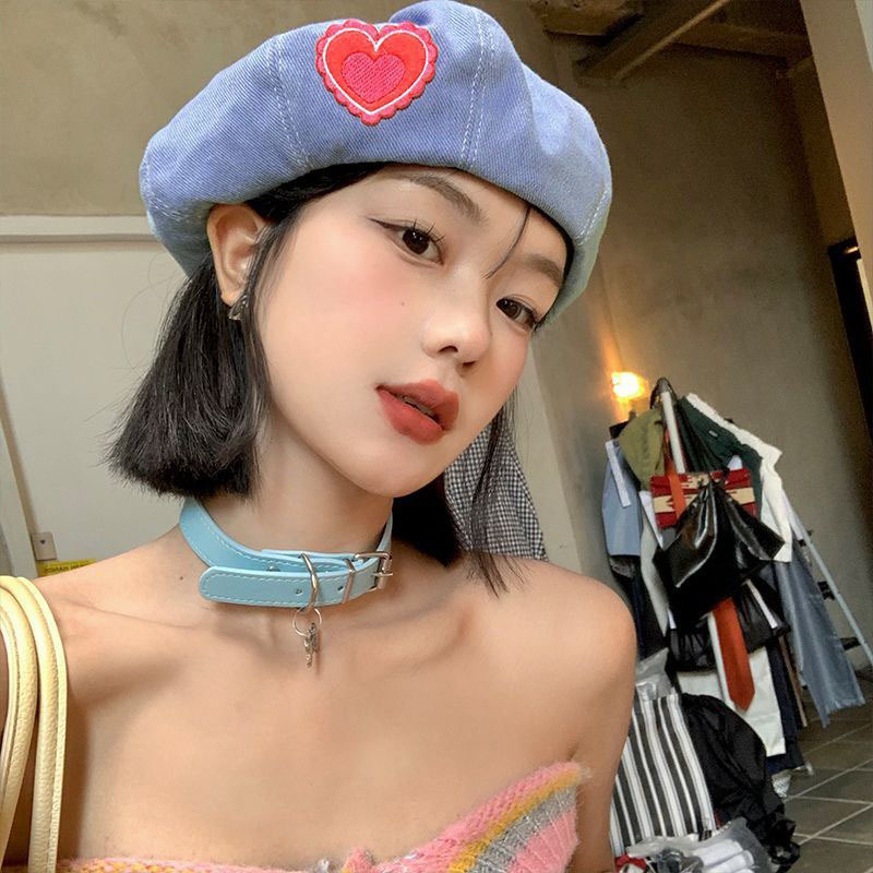 Picture of Japanese Style Retro Large Head Circumference Denim Beret Spring, Summer and Autum Women's K-Style Versatile Fashion Painter's Hat Makes the Face Smaller