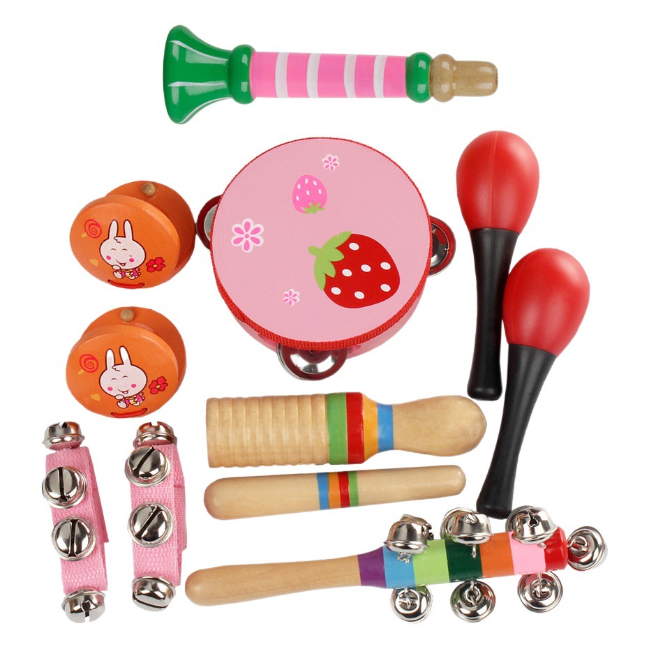 Orff 10-piece set Pink Blue optional children's brain hole Development hand bell toy set Wholesale