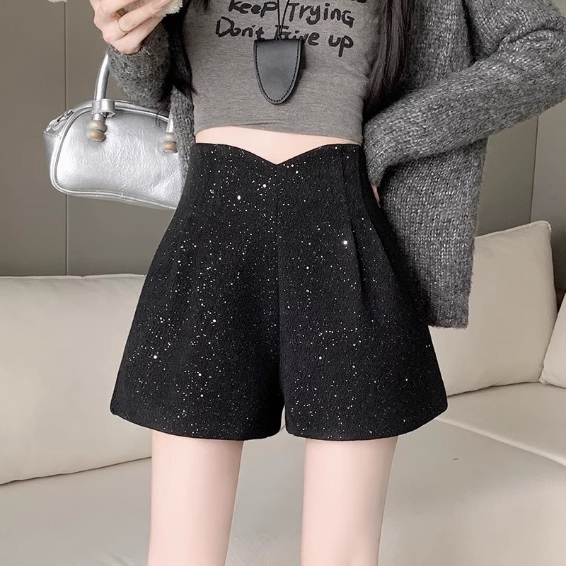 Picture of Starry Sky Woolen Shorts High Waist A- Shining Casual Dress Pants Sequins Shiny Boots Pants Spice Girls Wide Leg Pants