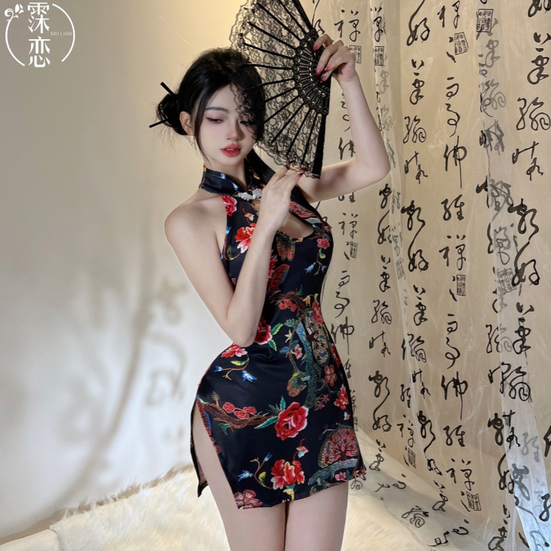 Mu Love Sex Lingerie Sexy Slim Fit Modified National Style Cheongsam High Split Hot Charm Hip Uniform Temptation