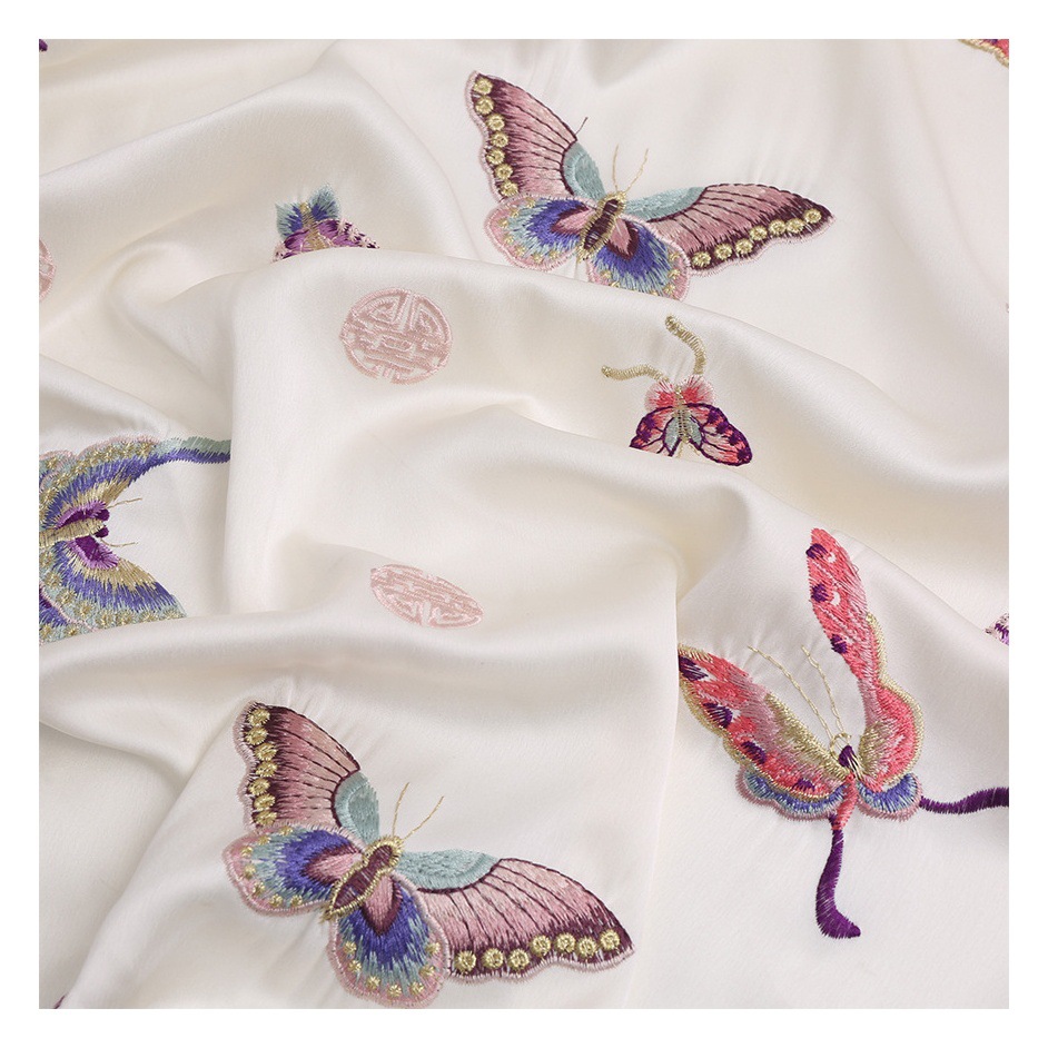 Imitation acetate linen silk satin embroidery fabric National style butterfly embroidery fabric