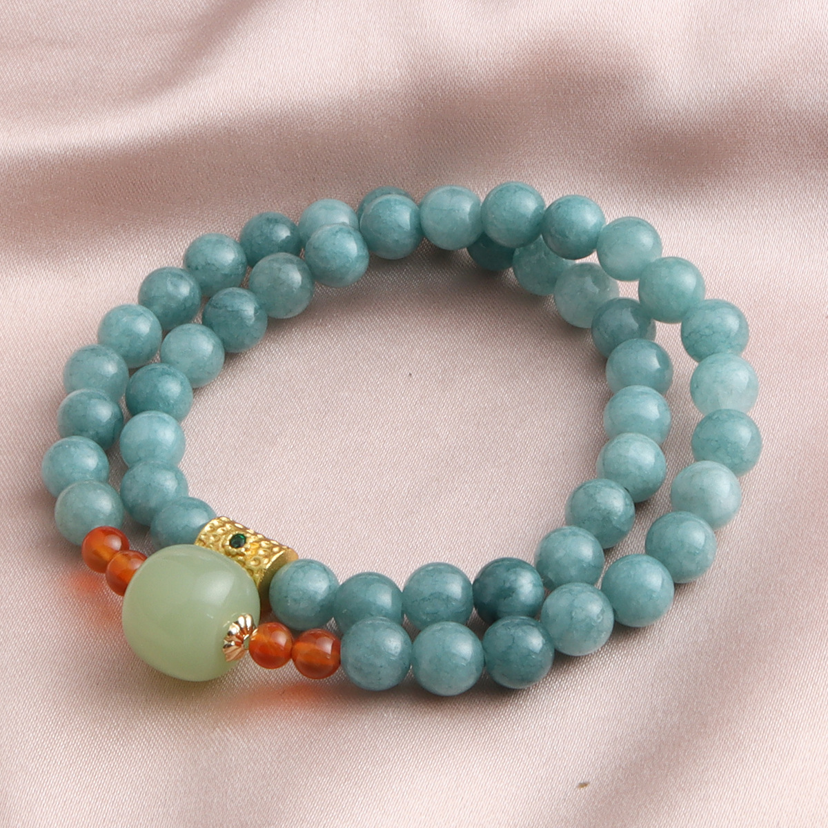 New Chinoiserie Bracelet Green Emerald Double Circle Bracelet with Barrel Beads Crystal Bracelet Fashion Simple Commuter Dopamine National Trend