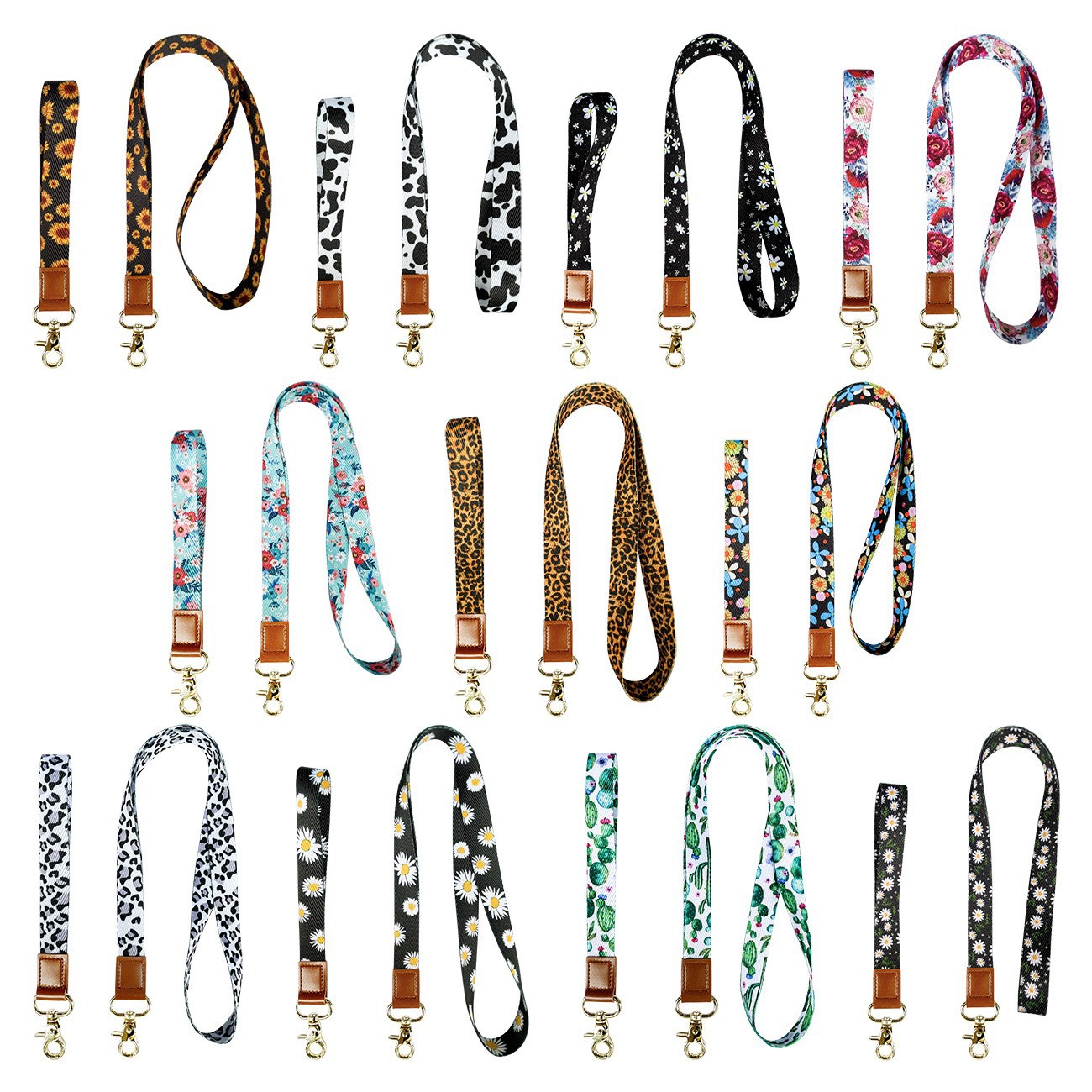 Picture of Cactus Peony Flower Floral Polyester Wrist Strap Thickened Leopard Certificate Lanyard Mobile Phone Rope