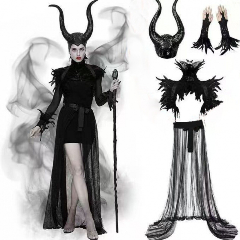 Halloween Devil Flow Bar Party Cos Maleficent Sleeping Beauty Witch Black Horn Headgear Mask