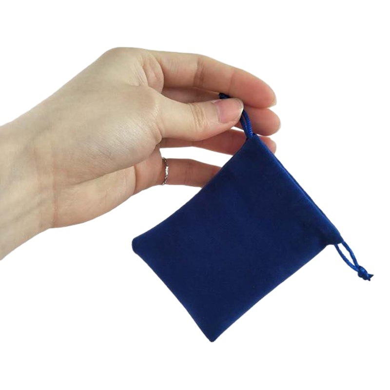 In-Stock Dark Blue Velvet Drawstring Pouches for Jewelry, Custom Velvet Bags with a Simple Style