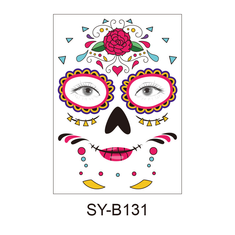 Picture of Cross-Border Waterproof and Sweat-Proof Day of the Dead Masquerade Funny Makeup Temporary Stickers Halloween Face Tattoo Stickers