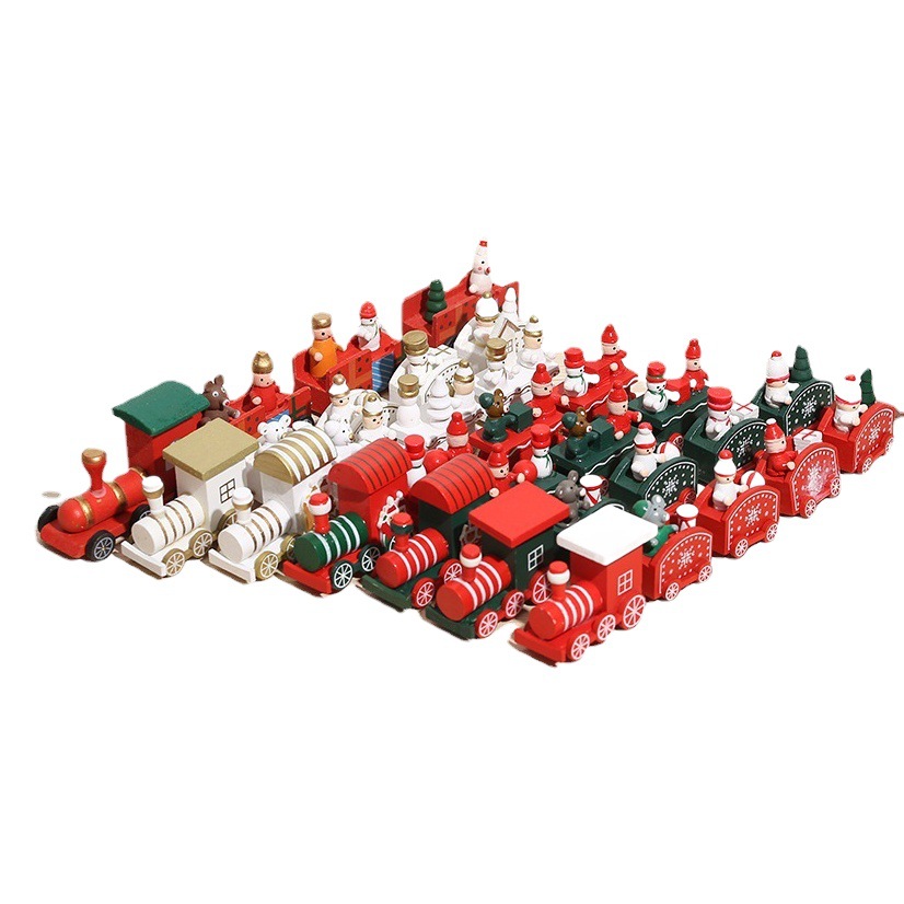 Cross-Border Christmas Wooden Train Ornaments Christmas Kindergarten Children's Assembly Gifts Window Display Children's Gifts