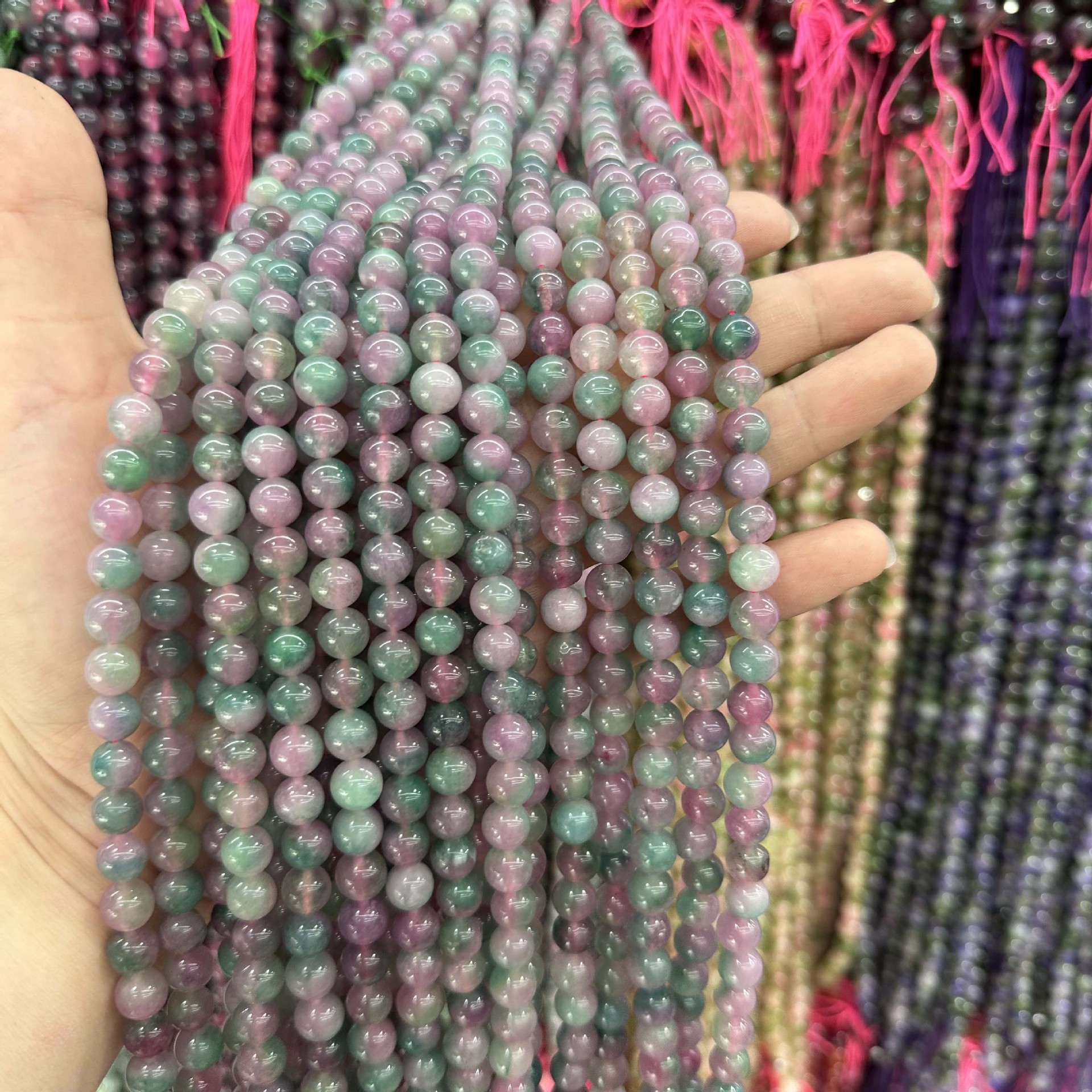 Picture of Live hot grade a chalcedony 8mm two-color round beads beads handmade diy Internet celebrity matching in stock jewelry