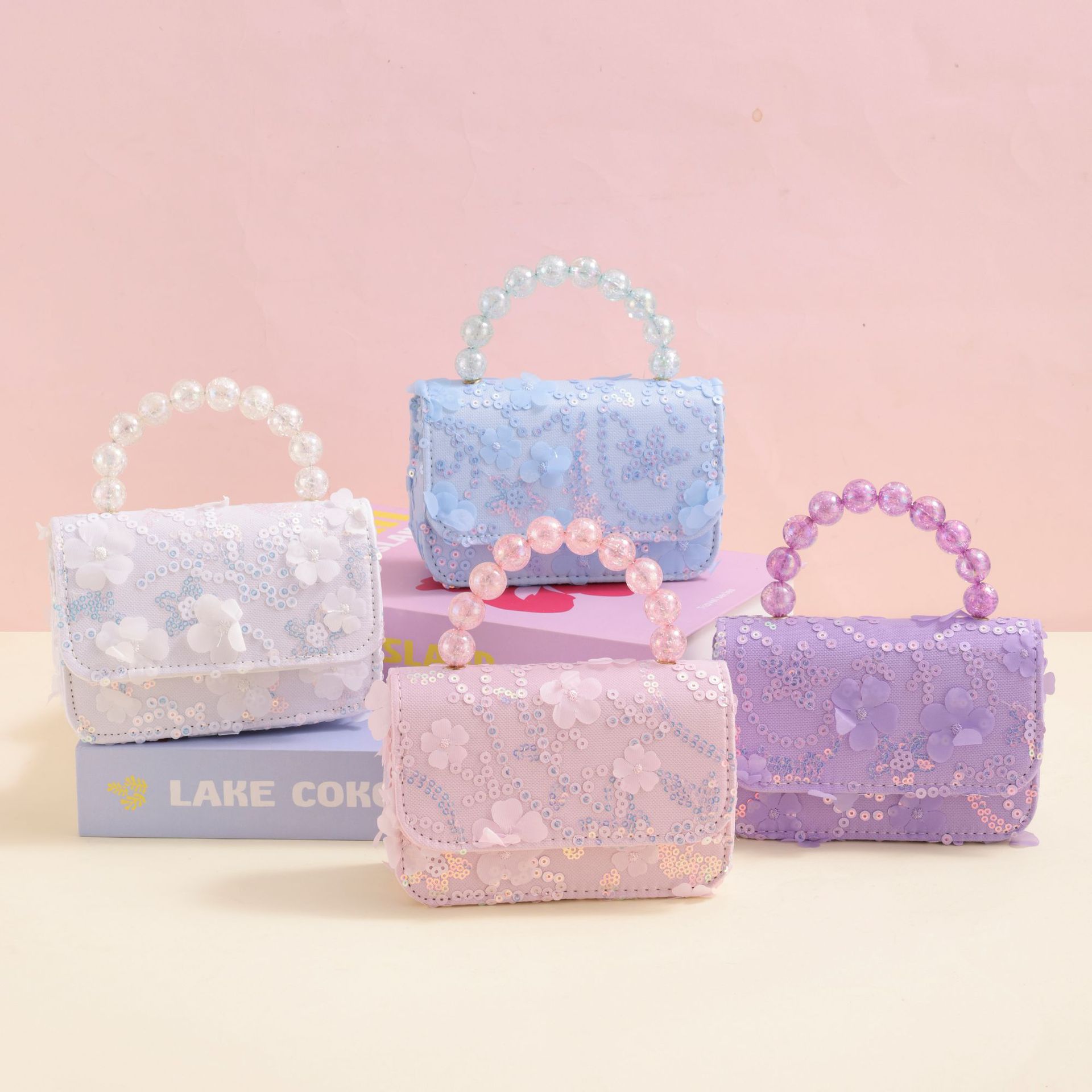 2024 new elegant princess style bag girl trend small square bag pearl portable high value sequin bag wholesale