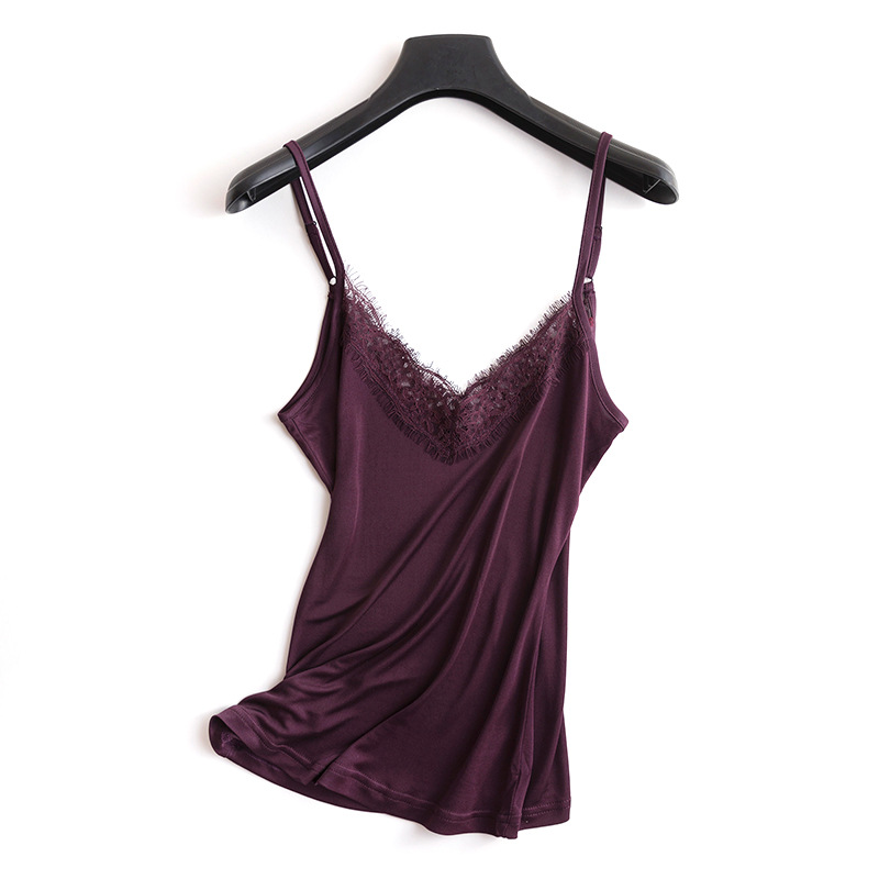Picture of Tangge Spring and Summer Mulberry Silk Loose V-neck Lace Silk Sling Silk All-match Base Vest