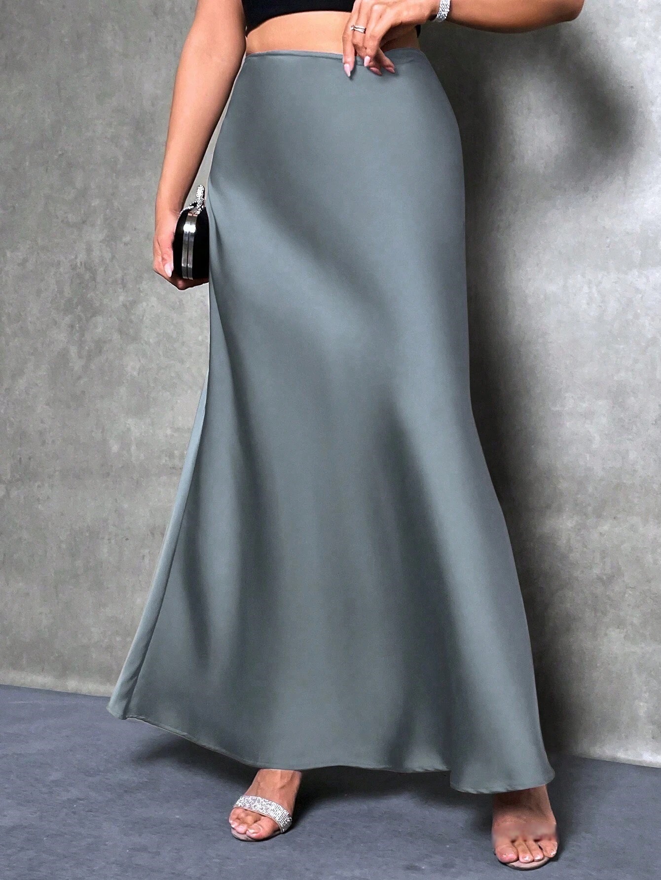 Picture of Foreign Trade Cross-Border Satin Skirt Spring and Summer New European and American Amazon Simple Imitation Silk Long Skirt Women's Clothing