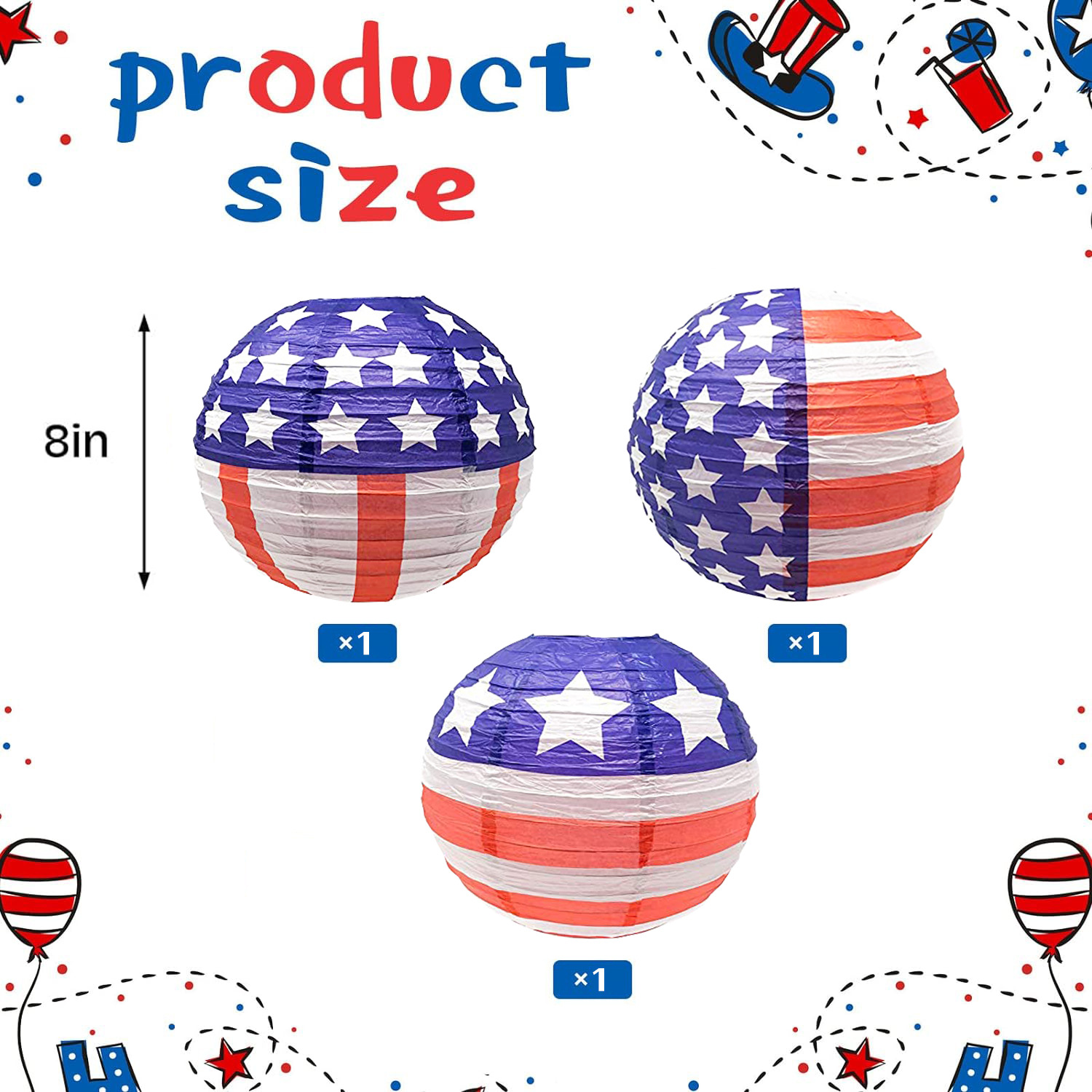 Picture of Cross-border US Independence Day Lantern July 4th Party Decoration Round Folding Hanging US Flag Paper Lantern Wholesale