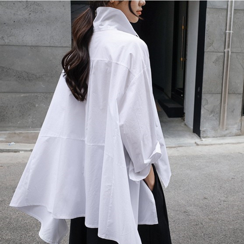 Picture of Spring and Autumn New White Shirt Women's Korean-style Loose Large Size Cape Canopy Long-sleeved Irregular Shirt Fashionable Top