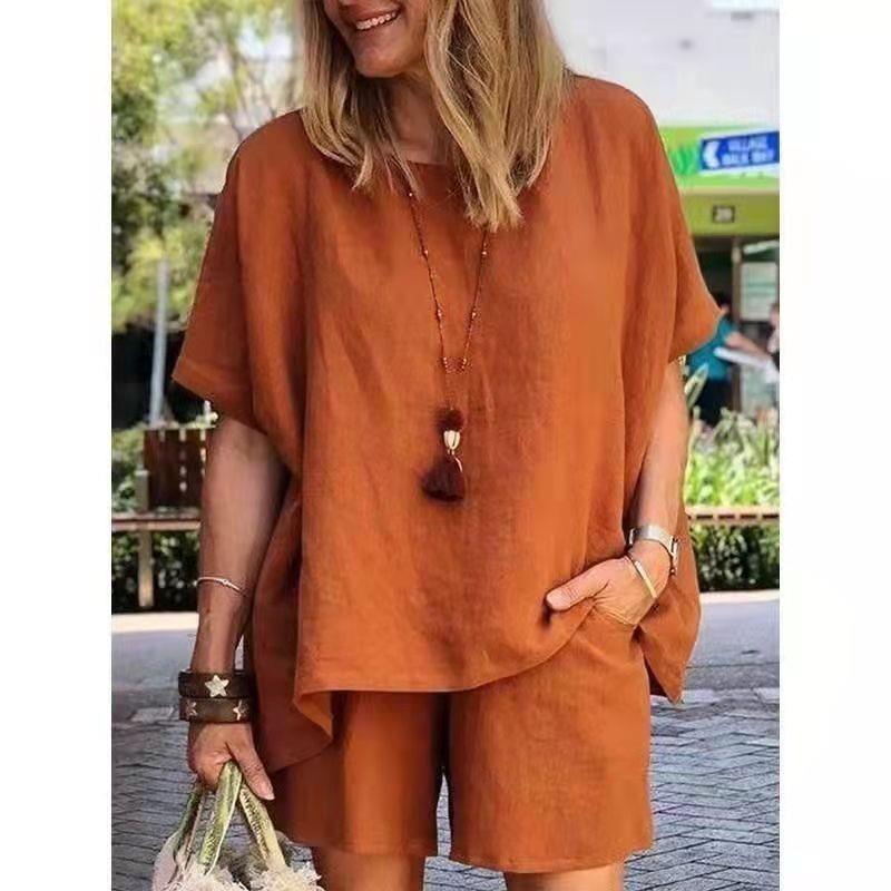 Amazon Cross-Border Spring and Summer Large Size Loose Fashion Temperament Casual Cotton and Linen Short-Sleeved Fashion Suit Foreign Trade Wholesale