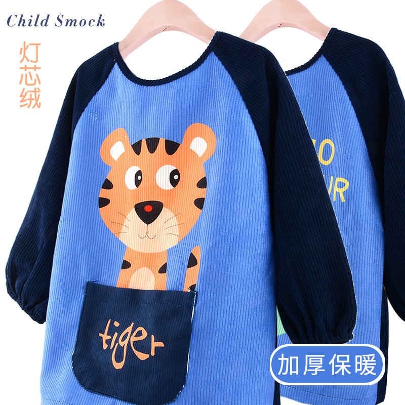 Children's long-sleeved coverall spring and autumn boys' cartoon corduroy bib painting apron boys' anti-dirty