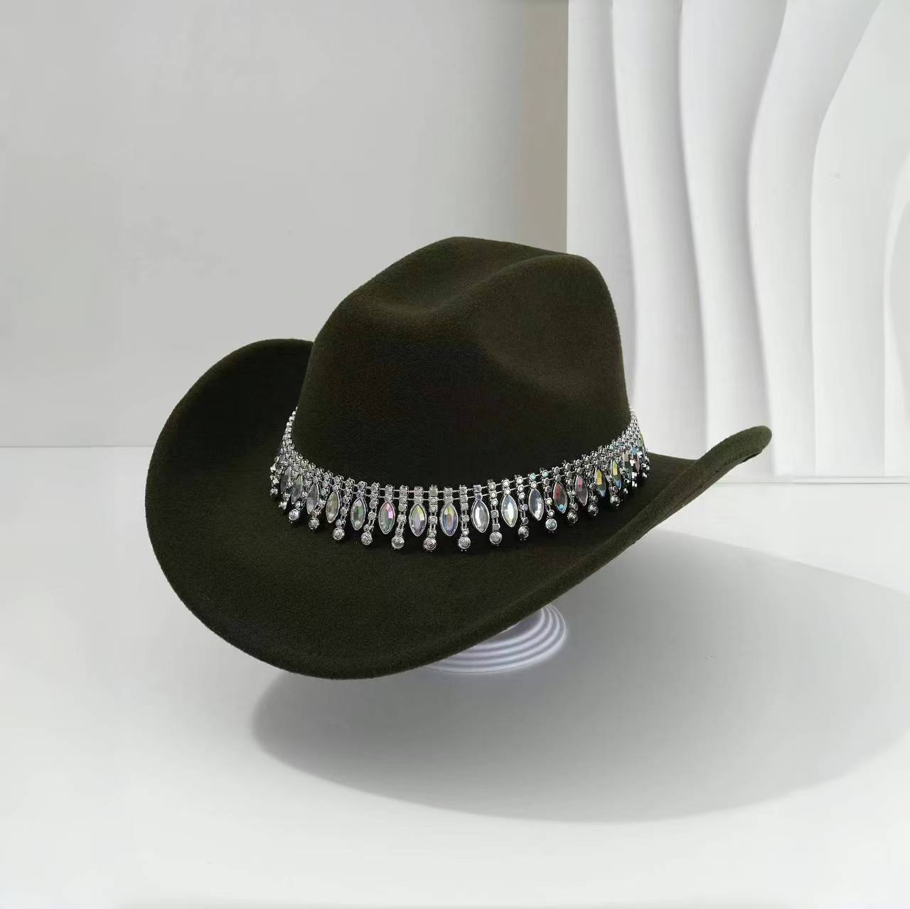 Picture of Rhinestone Accessories Top Hat Men's High-End Felt Western Cowboy Hat Large Brim Hat Women's Summer Jazz Hat