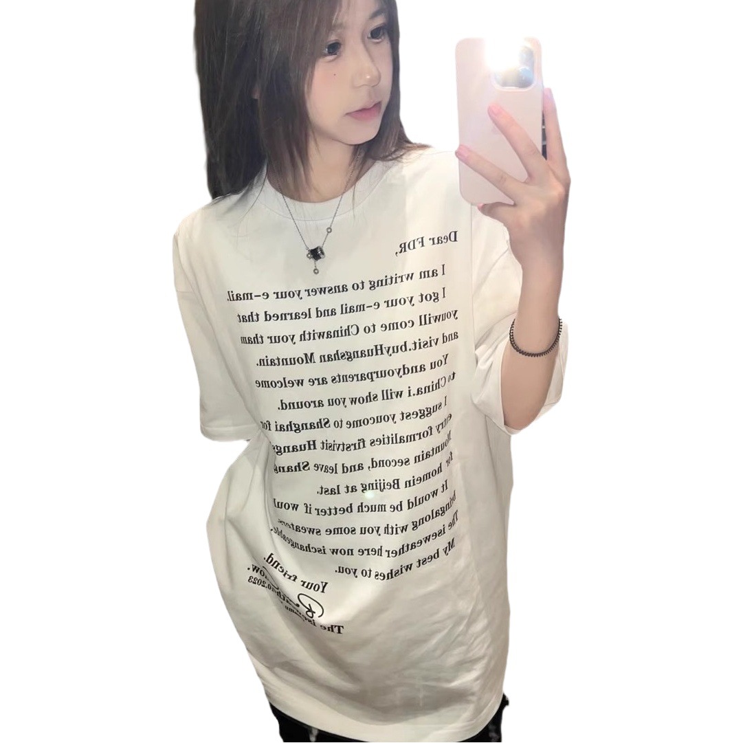 National Fashion American English Printed Short-sleeved T-shirt Women's Summer hiphop Fashion Brand High Street Loose Couple Half-sleeved Top