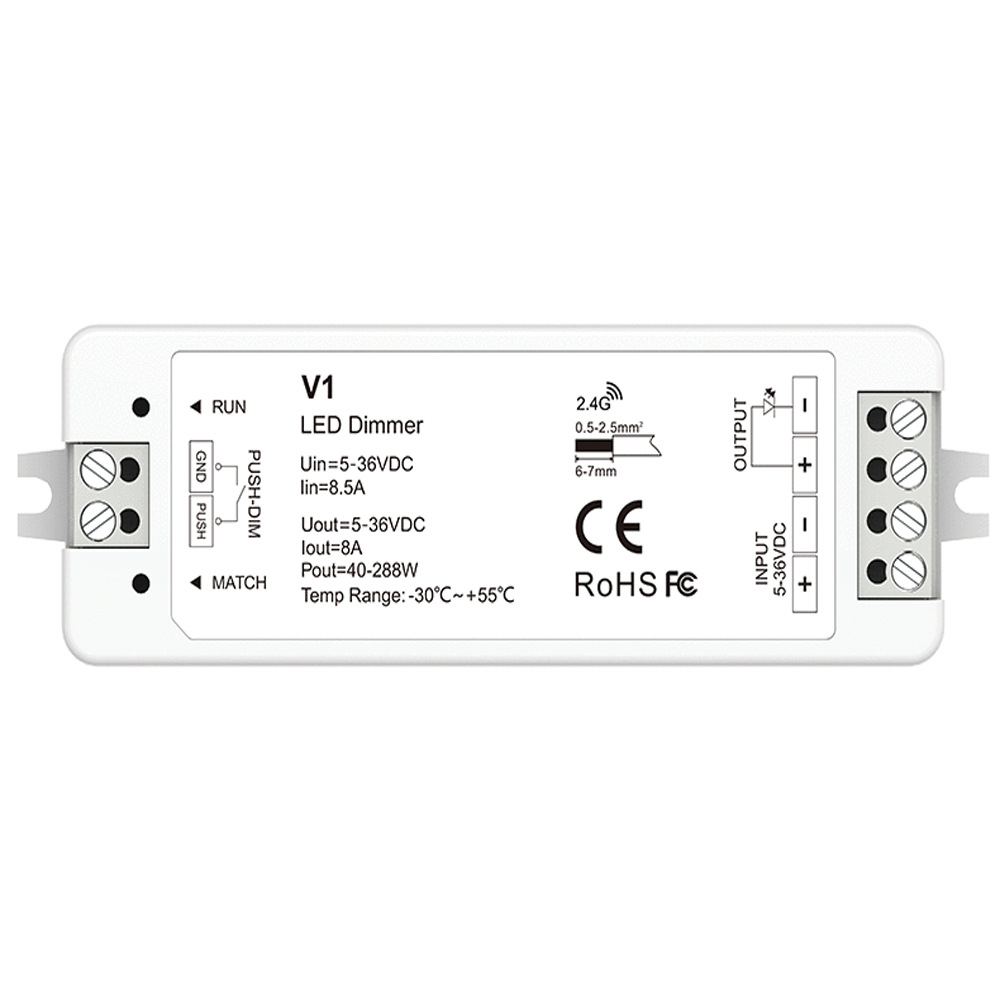 RF 2.4GHz LED constant voltage controller 5-36VDC 8A signal automatic relay PUSH switch 3 seconds gradient