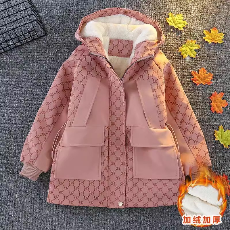 Picture of Girls' cotton-padded jacket coat autumn and winter new children's fleece-lined thickened cotton-padded coat medium and large children's fashion mid-length parker fashion