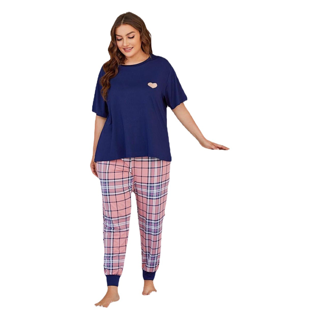 Amazon European and American Cross-Border Large Size Pajamas Spring & Fall Short-Sleeved Pants Two-Piece Home Clothesпижама