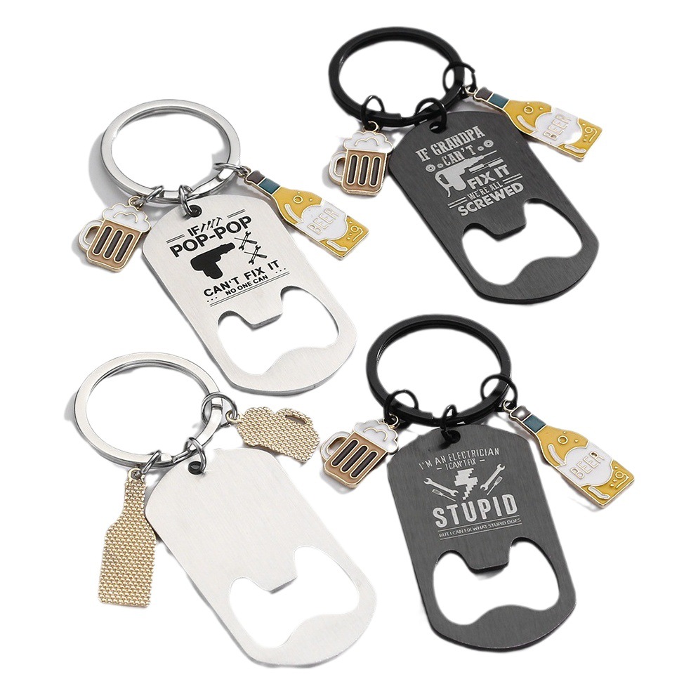 Keychain pendant European and American cross-border family love bottle opener birthday holiday Father's Day gift lettering metal keychain
