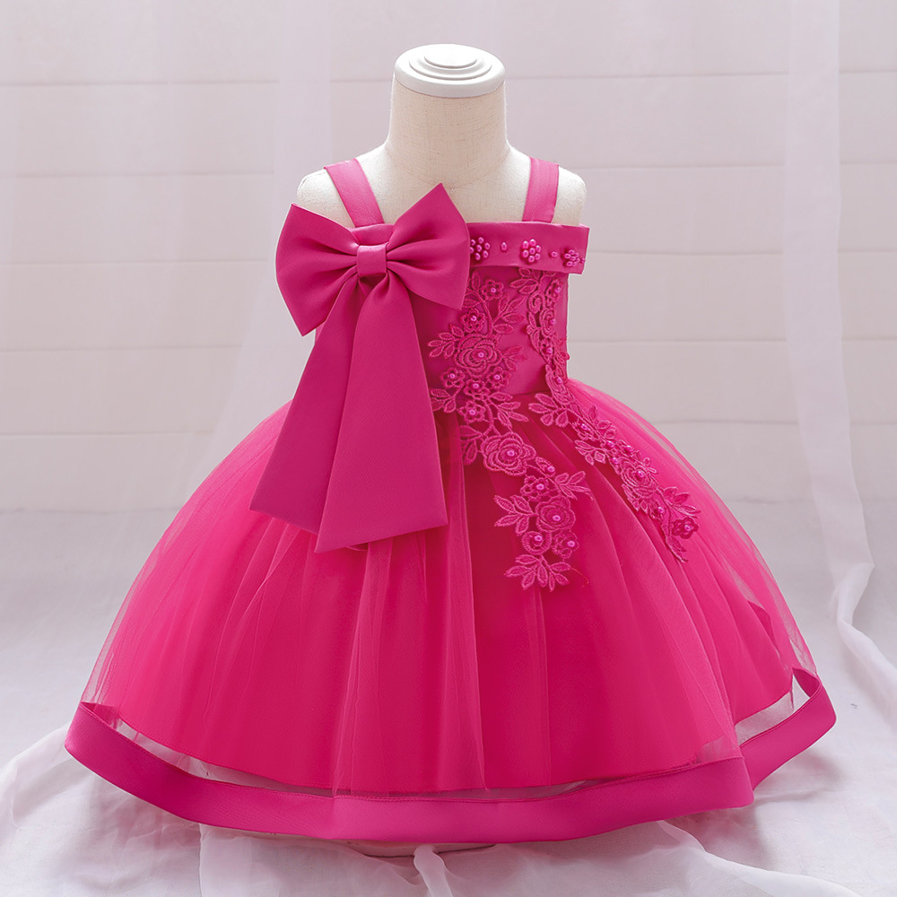 Picture of Flower Girl Dress Suspender Dress One Shoulder Beaded Princess Dress Mesh Twill Forged Cloth Kidsren's Wedding Dress