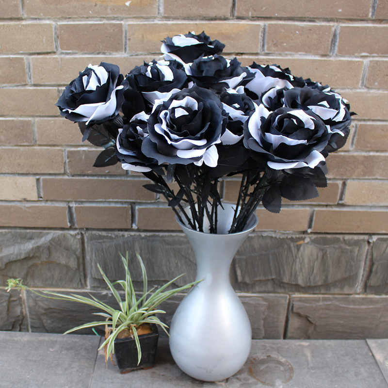 Picture of Artificial rose photography props Flower Gothic style dark red decorative ornaments black platinum rose wedding planning flower arrangement