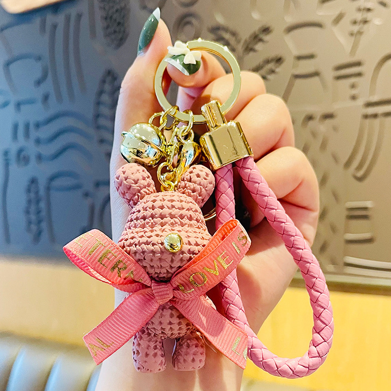 Picture of Cute Cartoon Wool Bear Keychain Women's Exquisite Couple Car Hanging Ornaments Ins Schoolbag Pendant Doll Doll