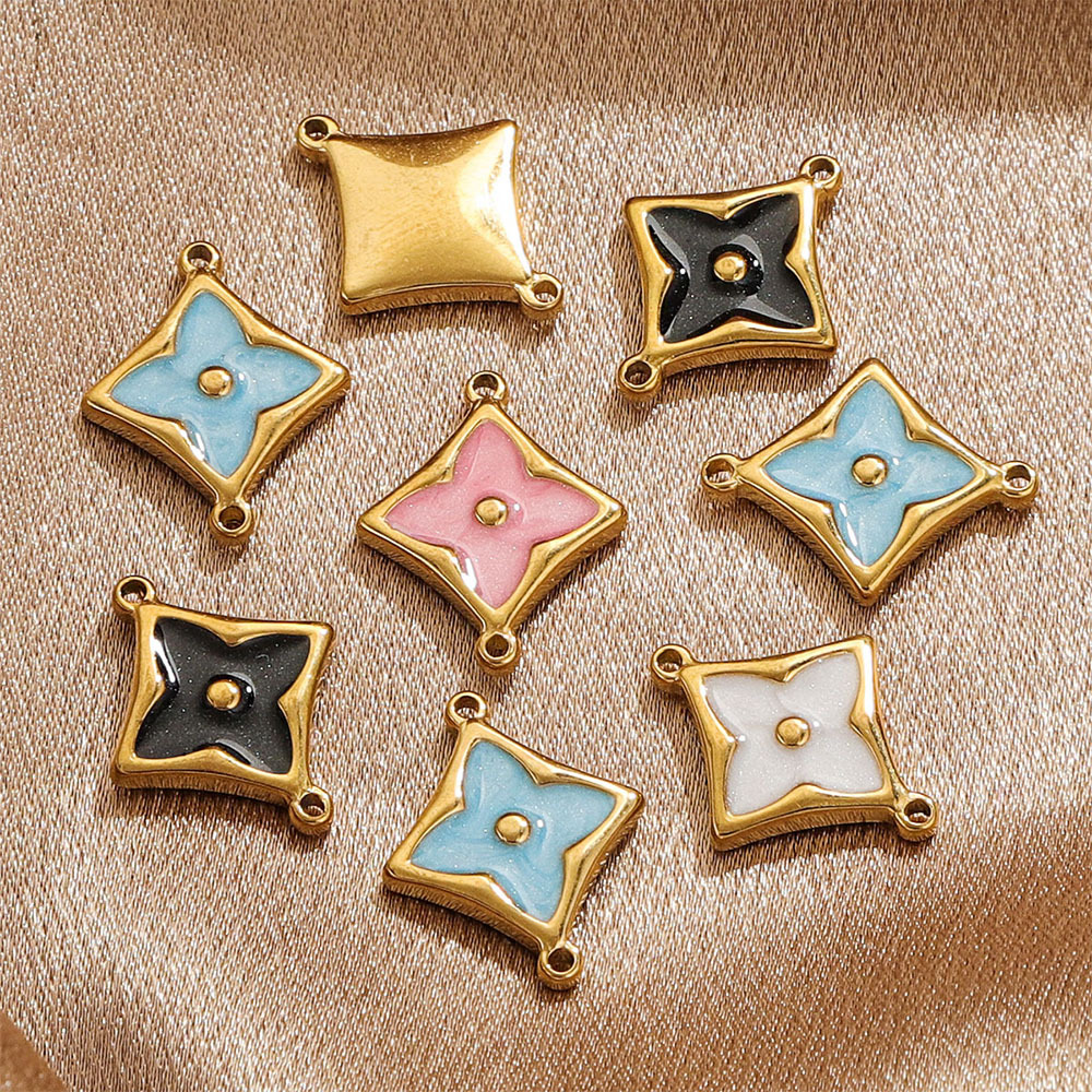 Picture of Spot Wholesale Strong Color Retention Electroplating 18K Gold-Plated Inlaid Four-Leaf Clover Double Hanging Bracelet Necklace DIY Jewelry Accessories