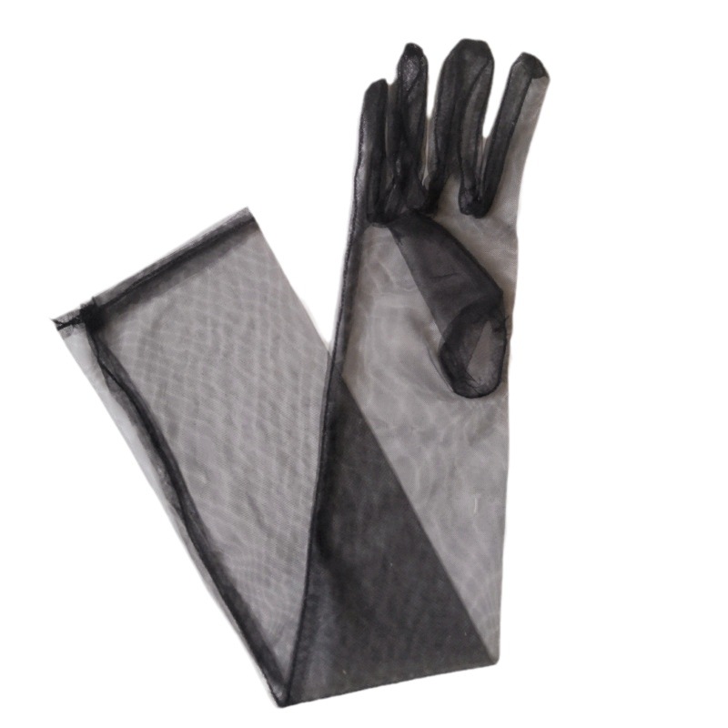 Picture of 55cm Long 70cm DIY Sheer Plain Bridal Wedding Dress Gloves Sexy Black and White Wine Red Mesh Wedding