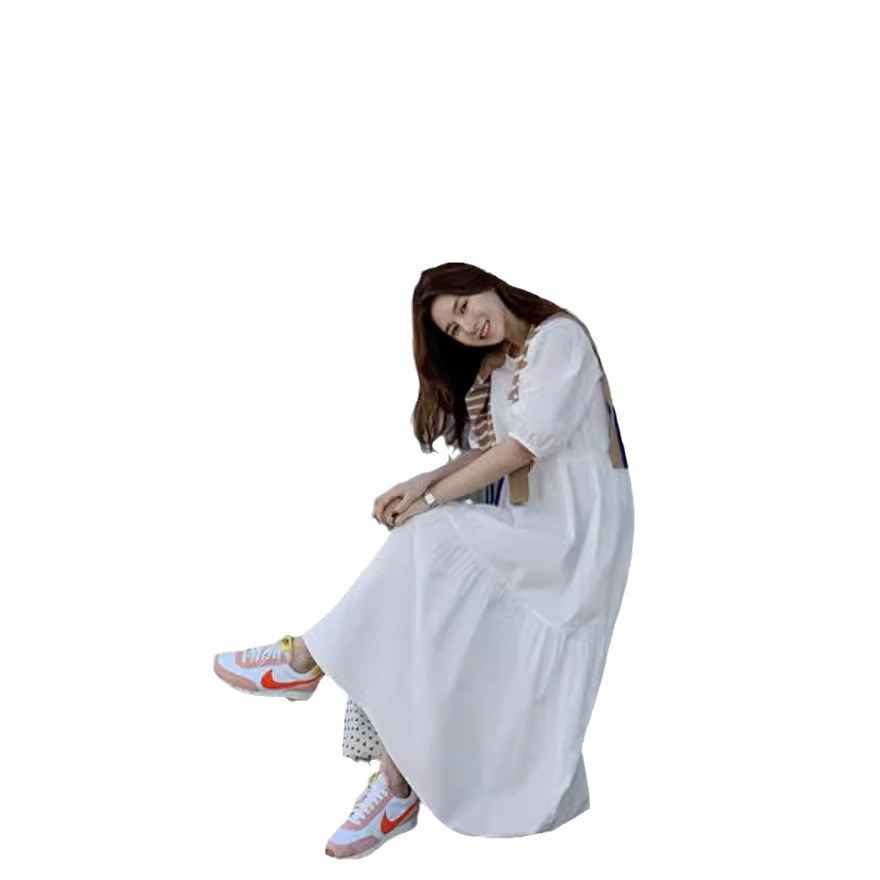 Picture of Korean Loose White Dress for Women Plus Size Elegant Lady Mid-Sleeve A-Line Fairy Skirt Long Skirt Cross-Border Wholesale