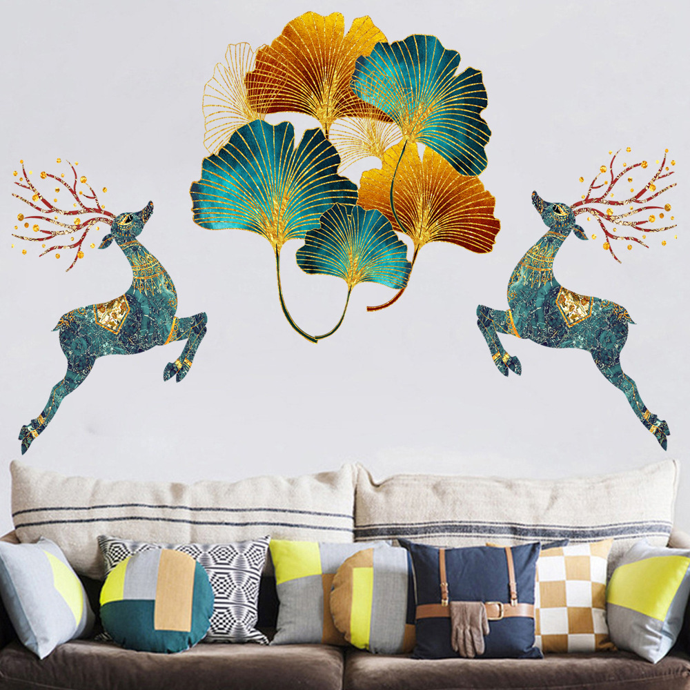 Cross-border New Golden Ginkgo Leaves Elk Wall Stickers Living Room Bedroom Entrance Corridor Decorative Stickers MLY104
