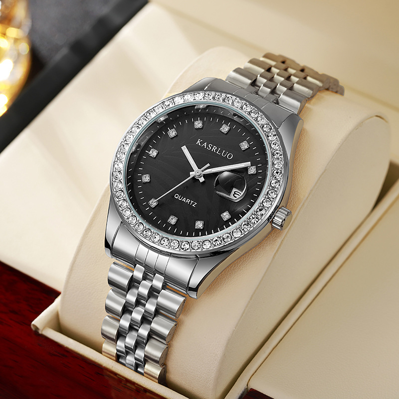 Picture of Watch for Men with Diamond Inlay, Couple's Steel Band, Calendar, Student, Adult, Fully Automatic Quartz Watch, Metal Scale, Large Dial