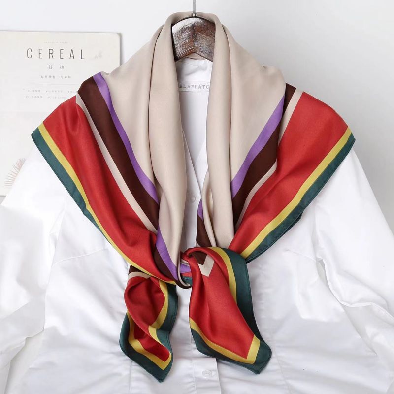 Picture of Autumn and winter all-match shawl animal printed black and white simple large square 90*90CM imitation silk twill silk scarf for women