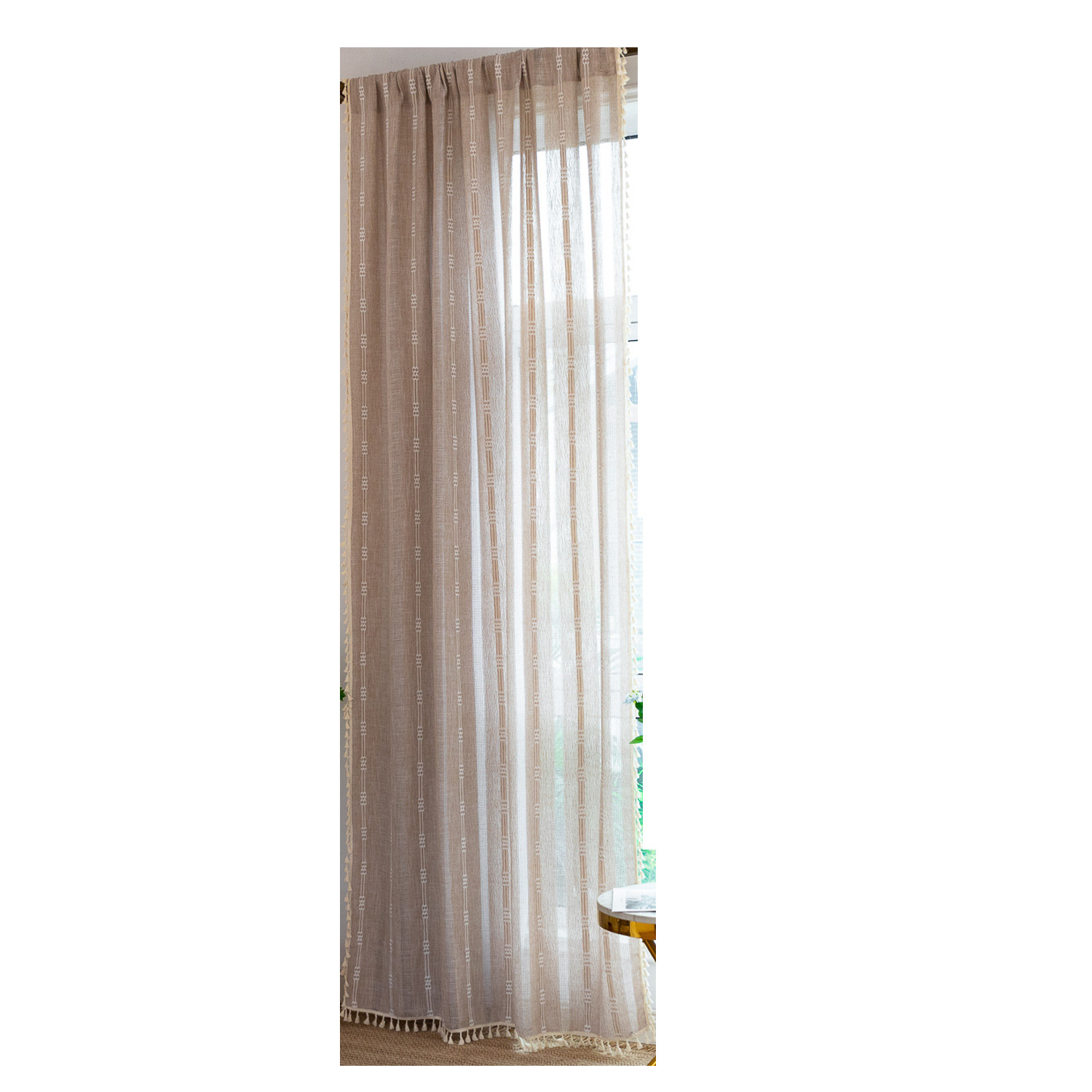 Picture of Factory cross-border special curtain finished embroidery stripe hollow brown bedroom jacquard kitchen small window short curtain
